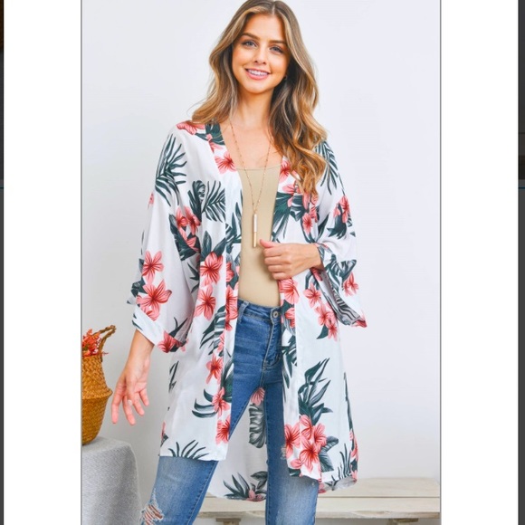 Swim Coverup Kimono With Sleeves Floral Boho Chic Festival One Size S-2XL - Picture 8 of 9